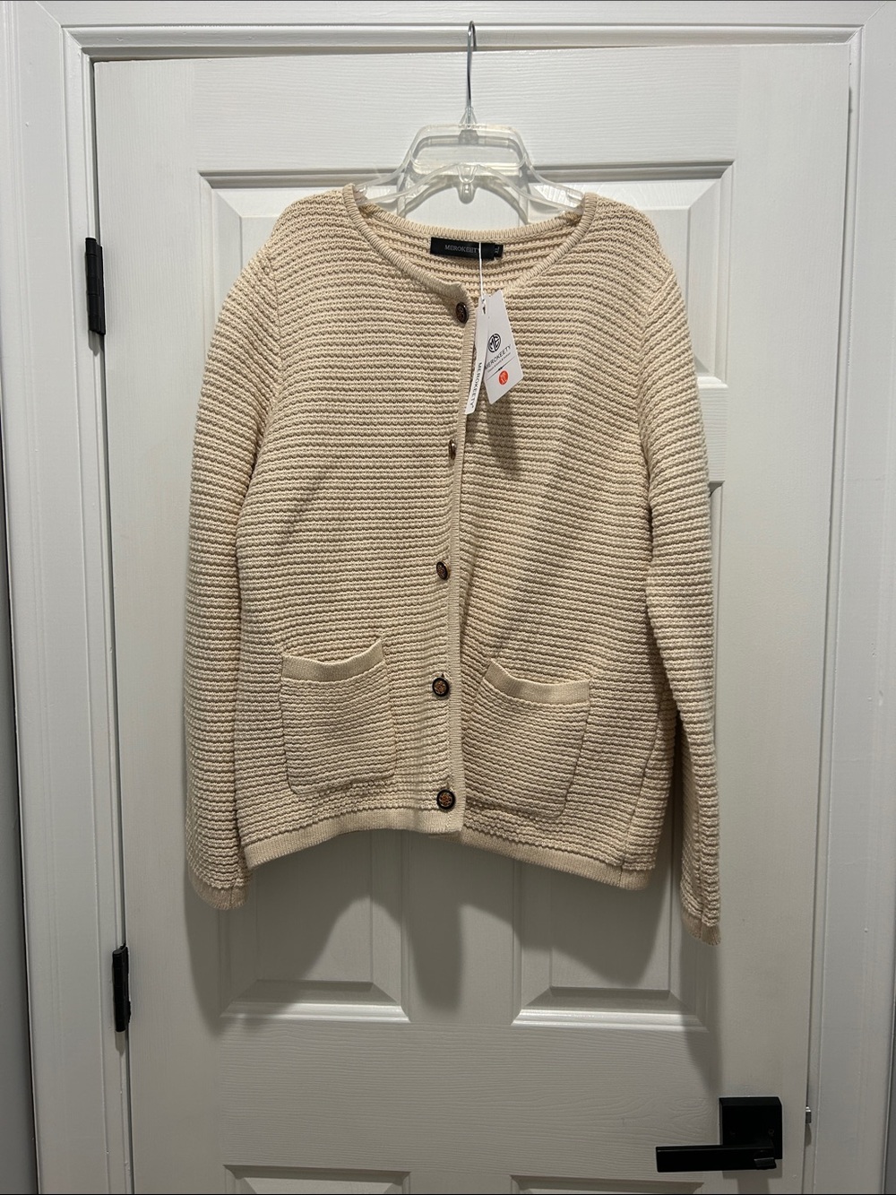 Cream Button-Front Knit Cardigan Sweater